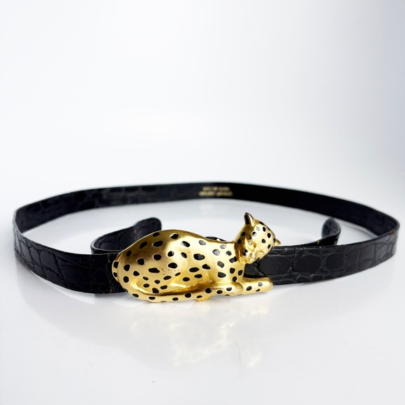 Leopard Buckle with Belt Strap Vintage 80s Big Cats Sculptural Retro OSFM main image 7